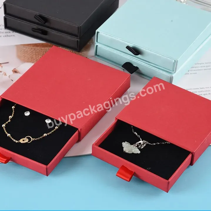 Thick Cardboard Custom Luxurious Jewellery Packaging Pouch Printed Cardboard Drawer Box Fashion White Jewelry Packaging Box