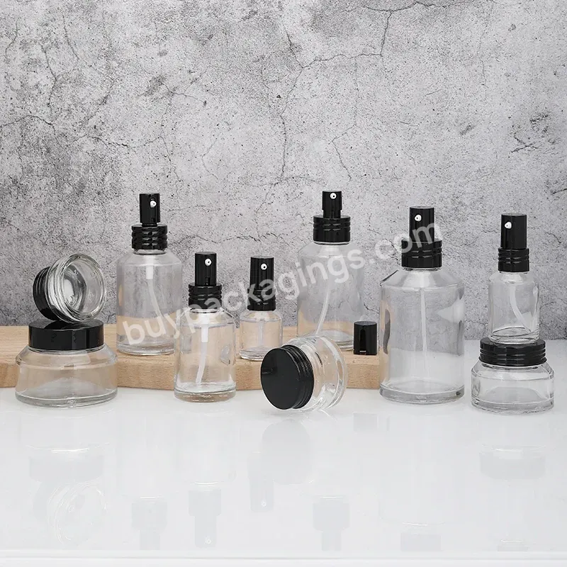 Transparent 30 Ml Cosmetic Glass Bottle 100ml Lotion Pump Bottle 50g Cream Jars Empty Cosmetic Bottle And Jar Set