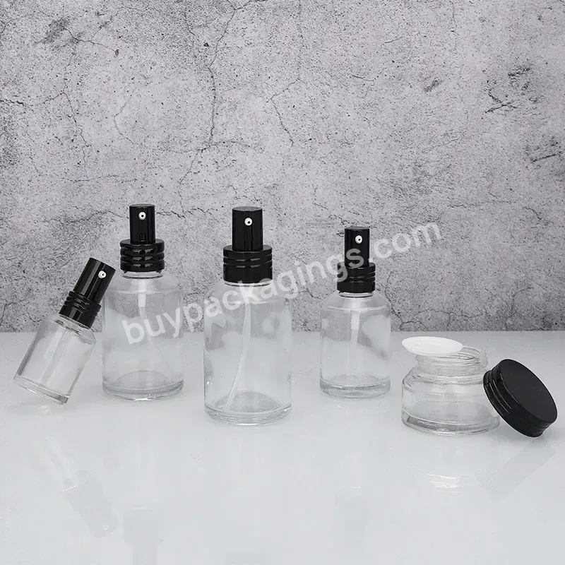 Transparent 30 Ml Cosmetic Glass Bottle 100ml Lotion Pump Bottle 50g Cream Jars Empty Cosmetic Bottle And Jar Set