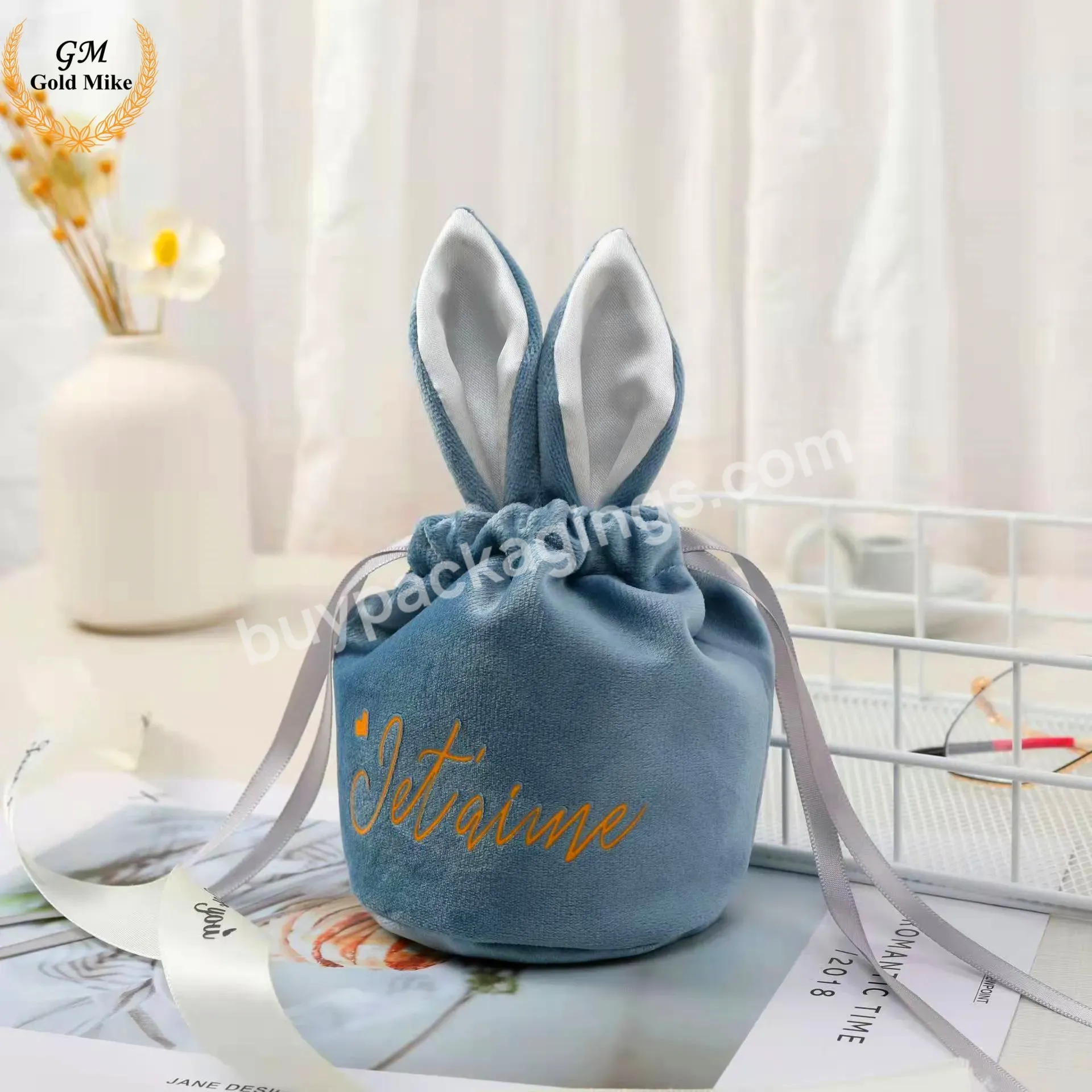 Wedding Drawstring Favors Pouches Bunny Rabbit Ears Basket Candy Gift Velvet Easter Bag