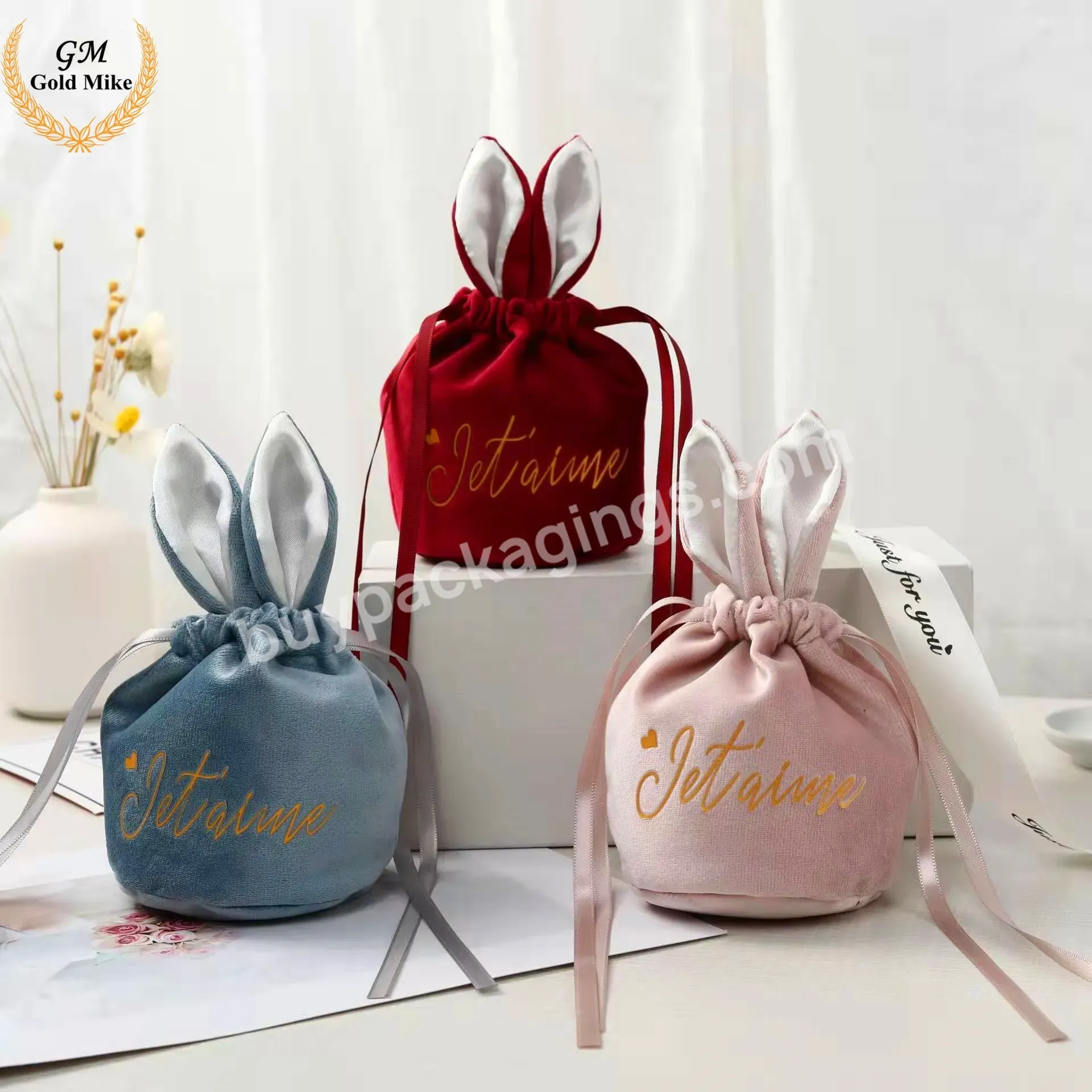 Wedding Drawstring Favors Pouches Bunny Rabbit Ears Basket Candy Gift Velvet Easter Bag