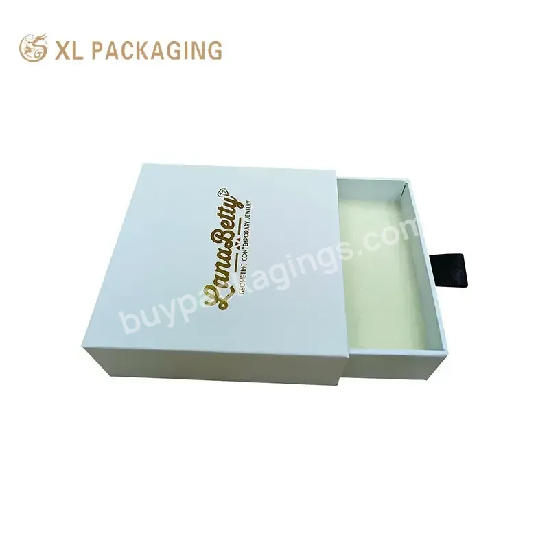 White Drawer Box Gold Black Red Foil Logo Drawer Jewelry Boxes White Drawer Earrings Paper Box With Foam Tray For Jewelry