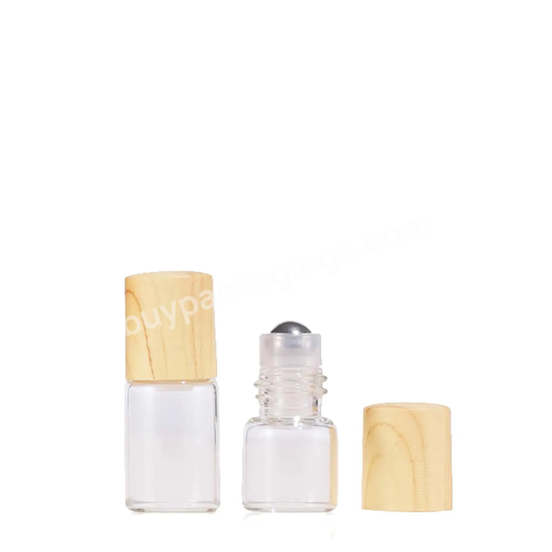 Wholesale 1ml 2ml 3ml Roller Bottle Packaging Empty Transparent Glass Roll On Oil Bottles With Wood Cap Small Glass Vails