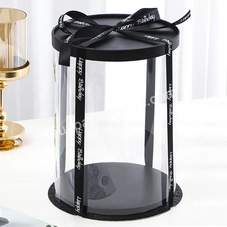 Wholesale Cake Box With Lid 3 In 1 Cake Clear Gift Box Full Size Black Transparent Round Cake Box