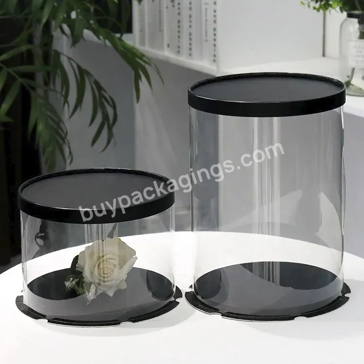 Wholesale Cake Box With Lid 3 In 1 Cake Clear Gift Box Full Size Black Transparent Round Cake Box