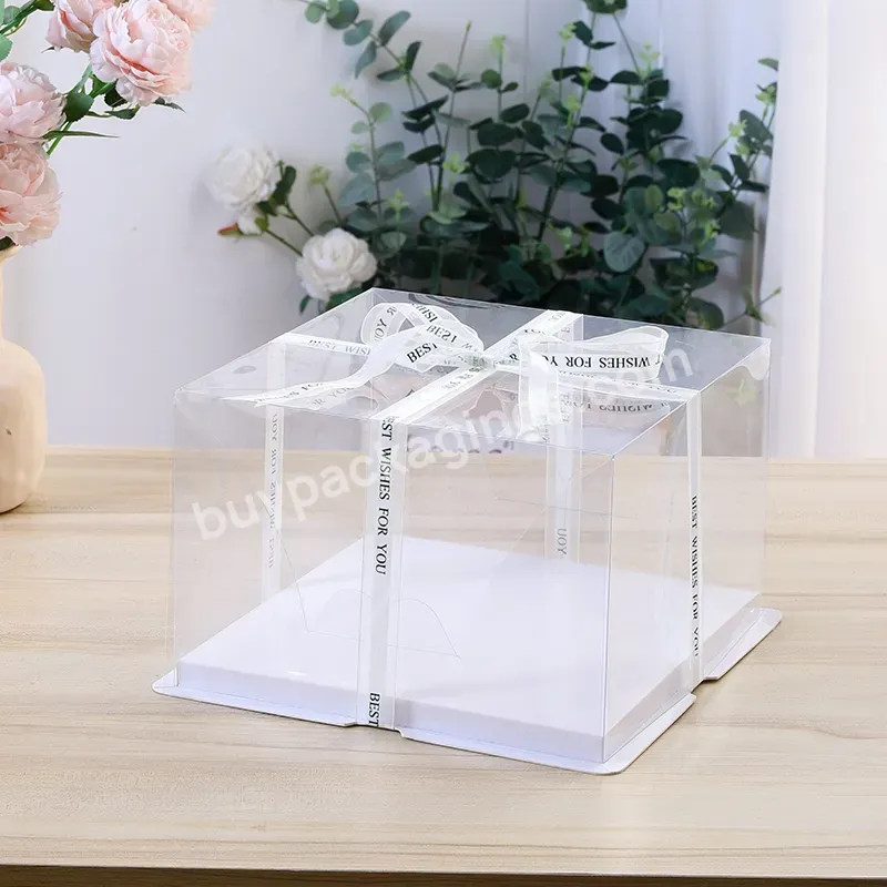 Wholesale Clear 6/7/8/9 Inch 3 Tier Cakes Box With Clear Lid Luxury Dessert White Base And Folded Lid Wedding Birthday Cake Box