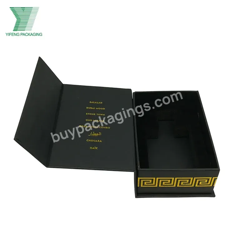 Wholesale Custom Black Perfume Packaging Box Gold Foil Logo Magnetic Perfume Box With Foam Insert