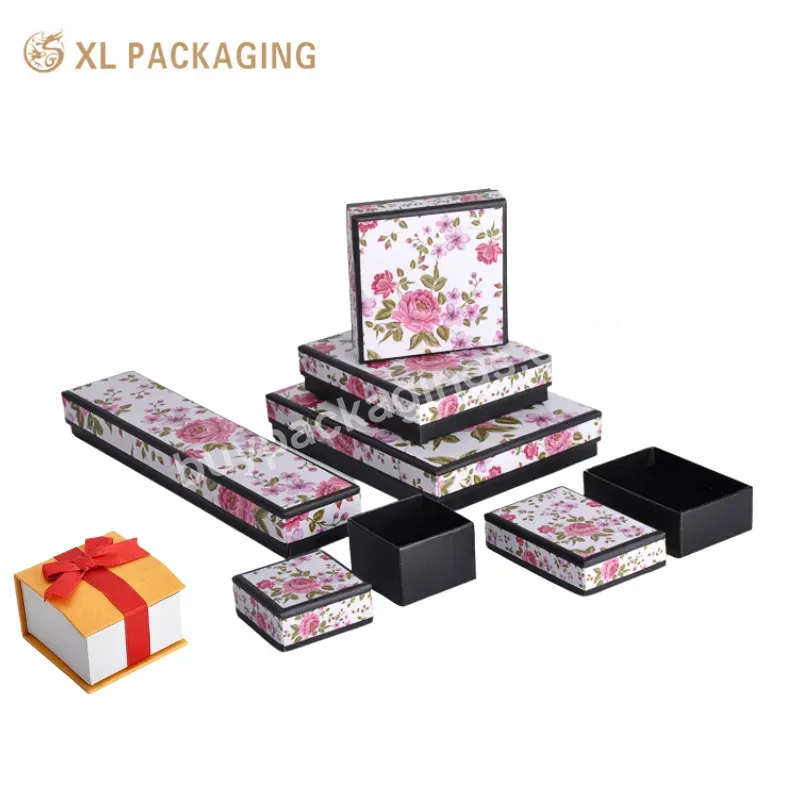 Wholesale Custom Fashion Pink Flower Jewelry Box Bracelet Necklace Ring Pink Lid And Base Jewelry Packaging Box For Gift