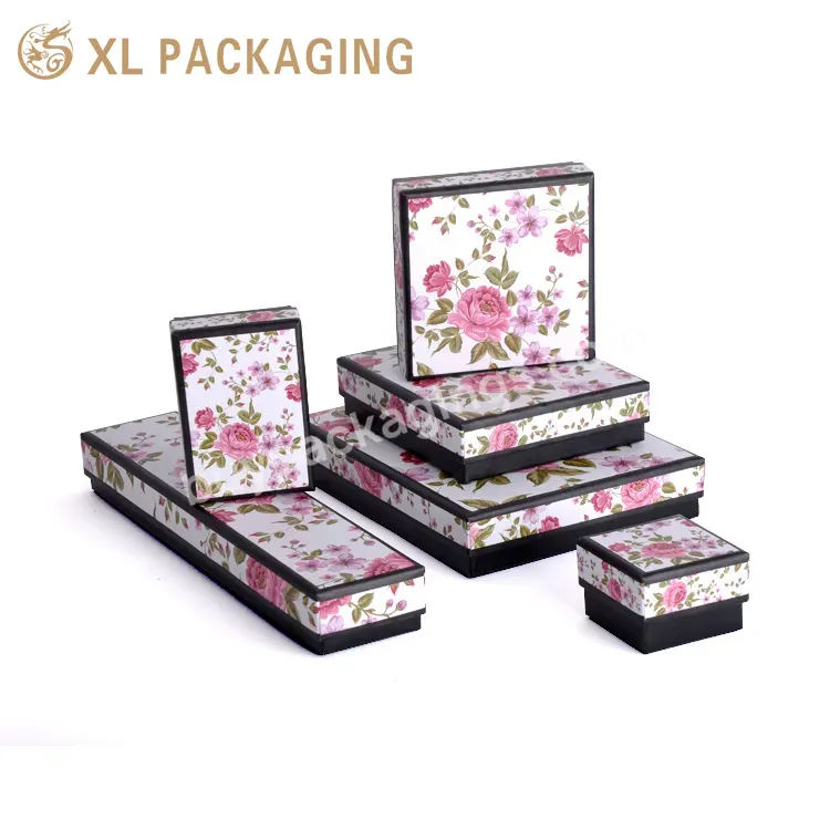 Wholesale Custom Fashion Pink Flower Jewelry Box Bracelet Necklace Ring Pink Lid And Base Jewelry Packaging Box For Gift