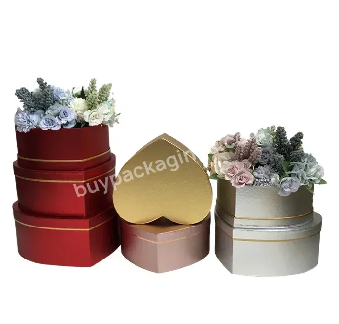 Wholesale Custom Golden Color Heart Shape Valentines' Day Gift Flower Package Boxes In Stock
