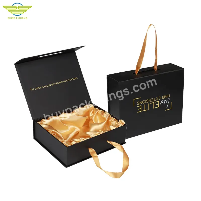 Wholesale Custom Logo Black Premium Luxury Cardboard Paper Gift Box Wig Hair Extension Magnetic Packaging Gift Box