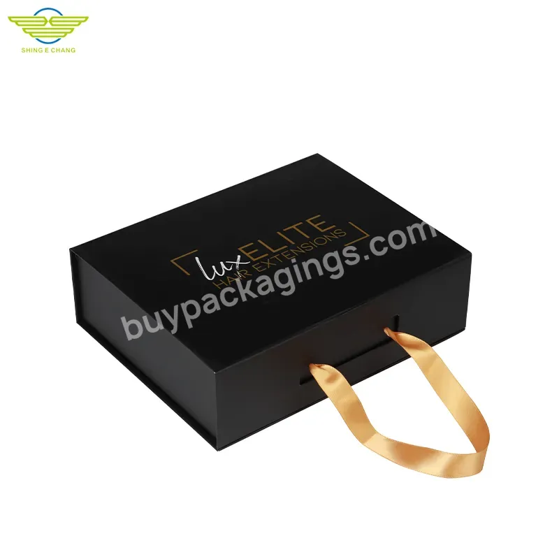 Wholesale Custom Logo Black Premium Luxury Cardboard Paper Gift Box Wig Hair Extension Magnetic Packaging Gift Box