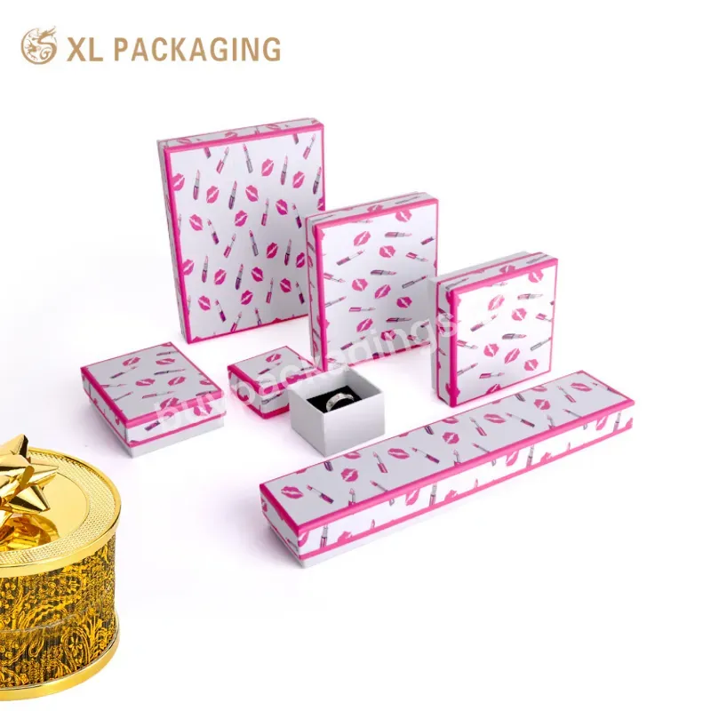 Wholesale Custom Logo Pink Bracelet Necklace Ring Pendant Jewelry Lid And Base Packaging Box For Gift