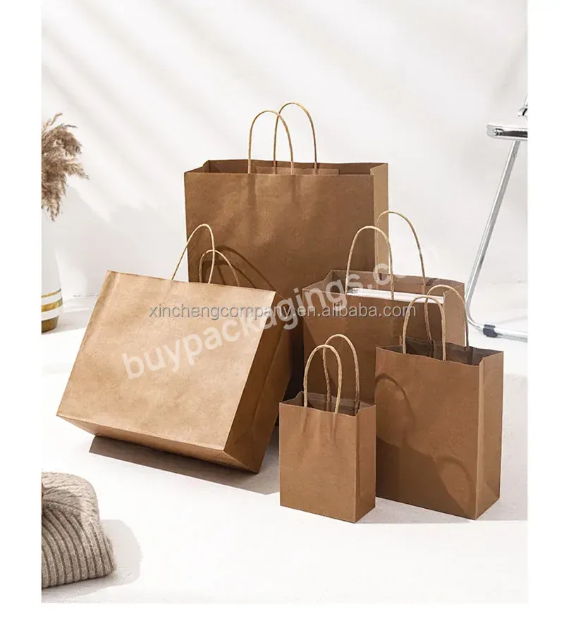 Wholesale Custom Logo Printed Grocery Packaging Craft Brown Kraft Paper Shopping Bag With Handle