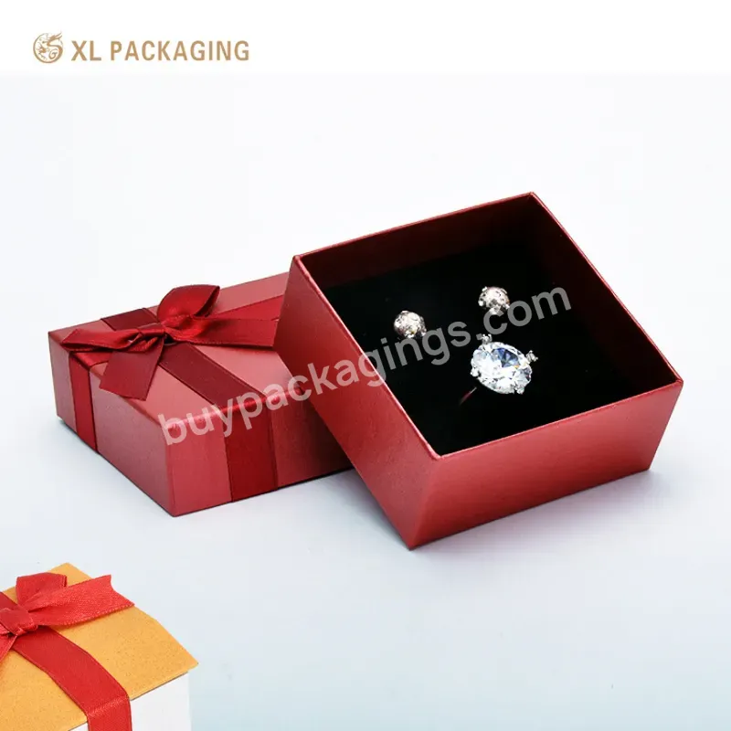 Wholesale Custom Luxury Red Earrings Rings Ribbon Jewelry Gift Box Packaging With Lid Box