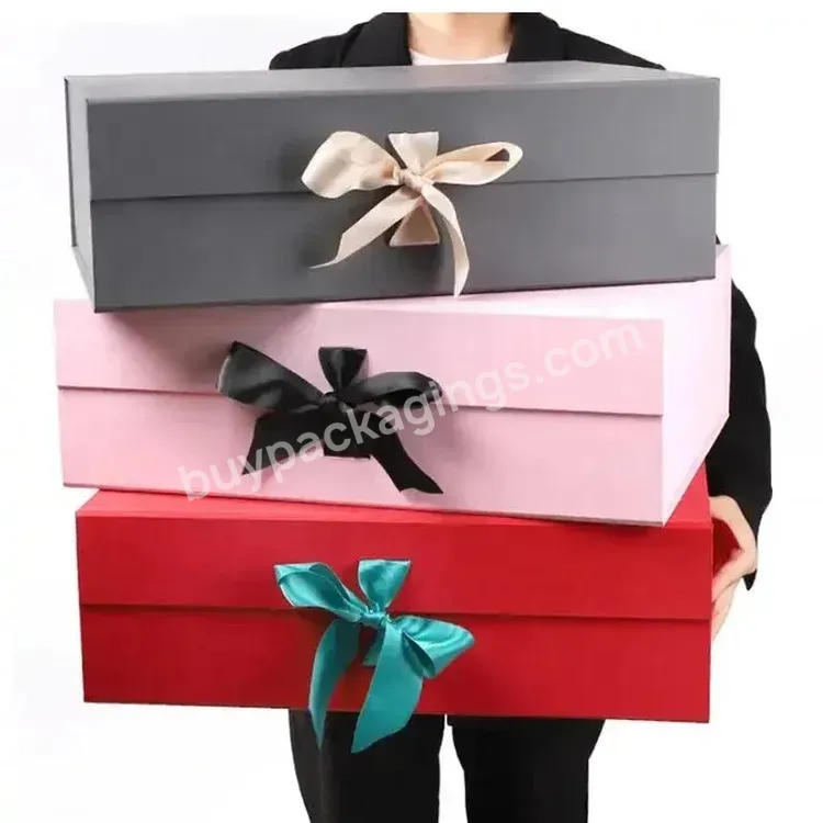 Wholesale Custom Print Large Wedding Dress Packaging Big Magnetic Lid Gift Box With Ribbon Closure