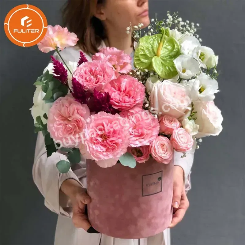 Wholesale Custom Velvet Packaging Box Round Floral Boxes Flower Hat Box For Rose