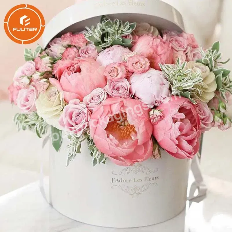 Wholesale Customization Logo Waterproof White Luxury Flower Box Cardboard Round Valentine's Day Gift Boxes With Handle