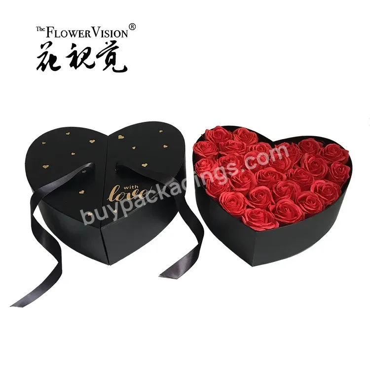 Wholesale Double Open Heart Shape Rose Flower Box Wedding Gift Box Peach Heart Box With Bow For Valentine's Day