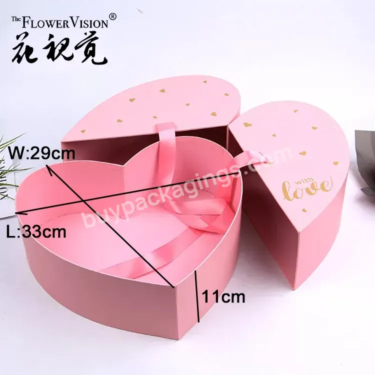 Wholesale Double Open Heart Shape Rose Flower Box Wedding Gift Box Peach Heart Box With Bow For Valentine's Day