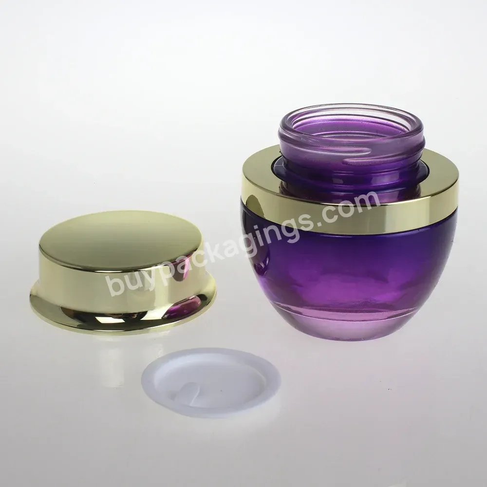 Wholesale Empty 50g Purple Glass Cosmetic Jars For Sale With Gold Lid,Glass Cream Jar,50 G Glass Jar Container - Buy Glass Cream Jar,Empty 50g Purple Glass Cosmetic Jars,50 G Glass Jar Container.