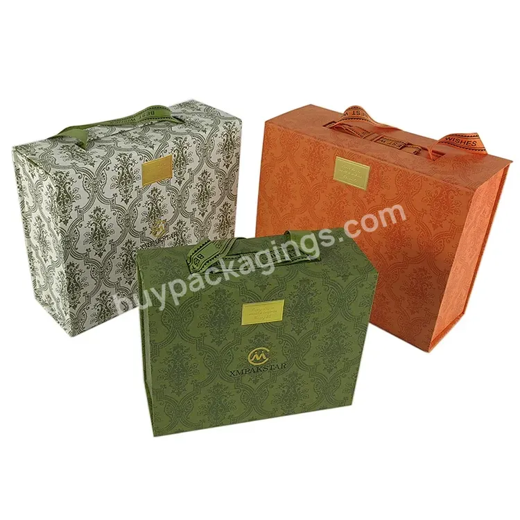 Wholesale Luxury Custom Paper Folding Shoe Packaging Cardboard Magnetic Gift Boxes With Ribbon Handle