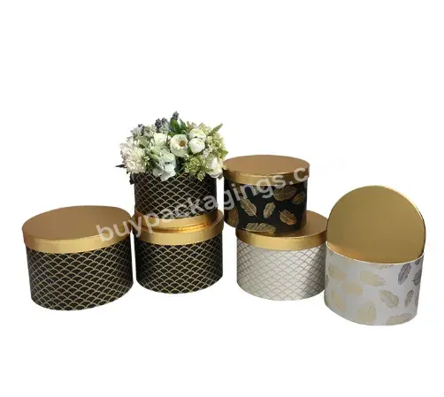 Wholesale Luxury Round Hot Stamp Foil Gift Flower Box With Lid For Valentines Mothers' Day