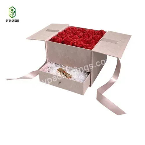 Wholesale Luxury Square Double Door Rose Bouquets Bloom Blossom Cardboard Paper Gift Packaging Flower Box With Drawer