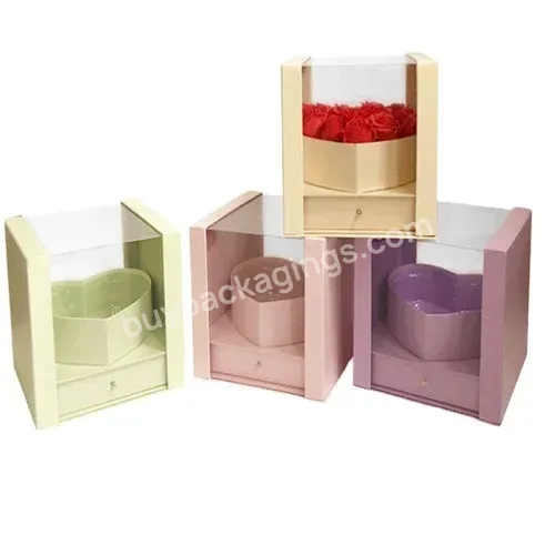Wholesale Luxury Square Transparent Pvc Window Rose Arrangement Bouquets Cardboard Paper Flower Gift Packaging Box With Drawer