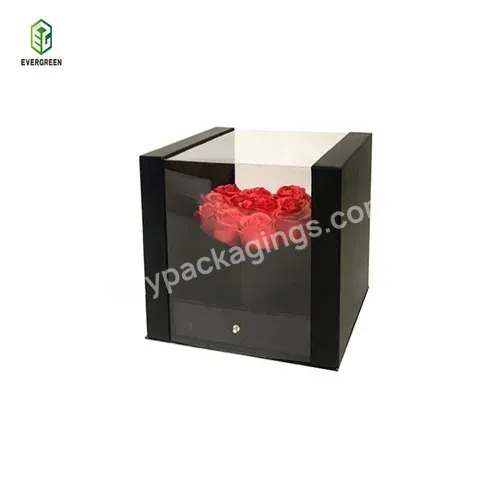 Wholesale Luxury Square Transparent Pvc Window Rose Arrangement Bouquets Cardboard Paper Flower Gift Packaging Box With Drawer