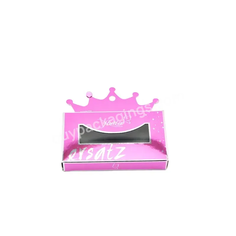 Wholesale New Design Pink Paper Lash Box With Crown Shape With Pvc Clear Window