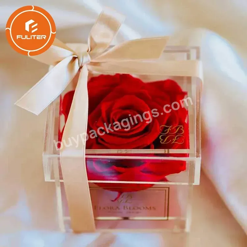 Wholesale Personalized Mini Single Clear Small Transparent Preserved Acrylic Wedding Flower Gift Box