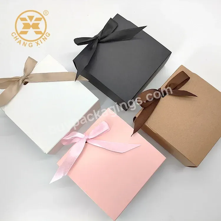 Wholesale Pink White Friendly Cardboard Folding Sweet Closure Paper Wedding Gift Packaging Paper Box With Ribbon