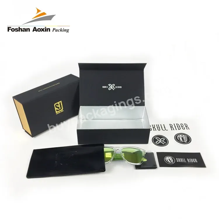 Wholesale Printing High Quality Black Specialty Paper Cardboard Packaging Gift Flip Box For Sunglasses