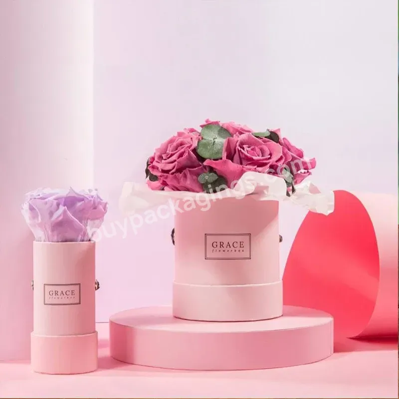 Wholesale Rose Flower Bouquet Packaging Box Pink Cylinder Flower Box With Rose