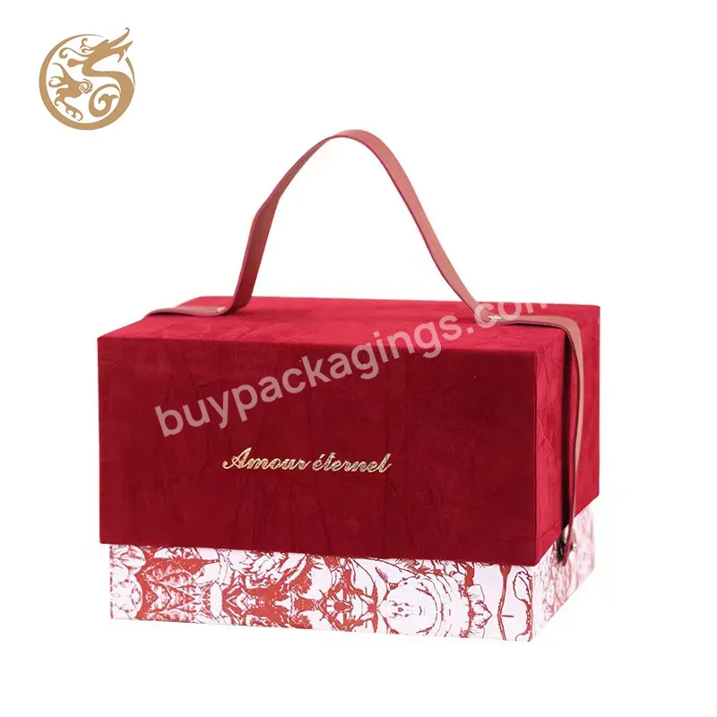 Wholesales Custom Printing Logo Red Design Cardboard Box Clothes Gift Festival Packaging Box With Handle