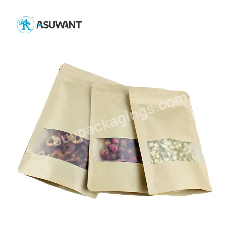 Window Zip Lock Kraft Paper Stand Up Packaging Zip Lock Biodegradable Mylar Compostable Custom Print Bag