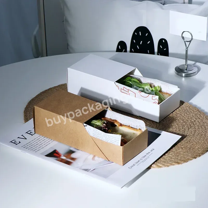 Wrap Sandwich Box For Packaging Toast Paper Tray Breakfast Disposable Sliding Drawer Food Box - Buy Sandwich Bag Organizer Box Drawer Organizer,Fancy Paper Folding Drawer Box For Bakery Food,Food Box Logo Printing Kraft Paper Drawer Sliding.