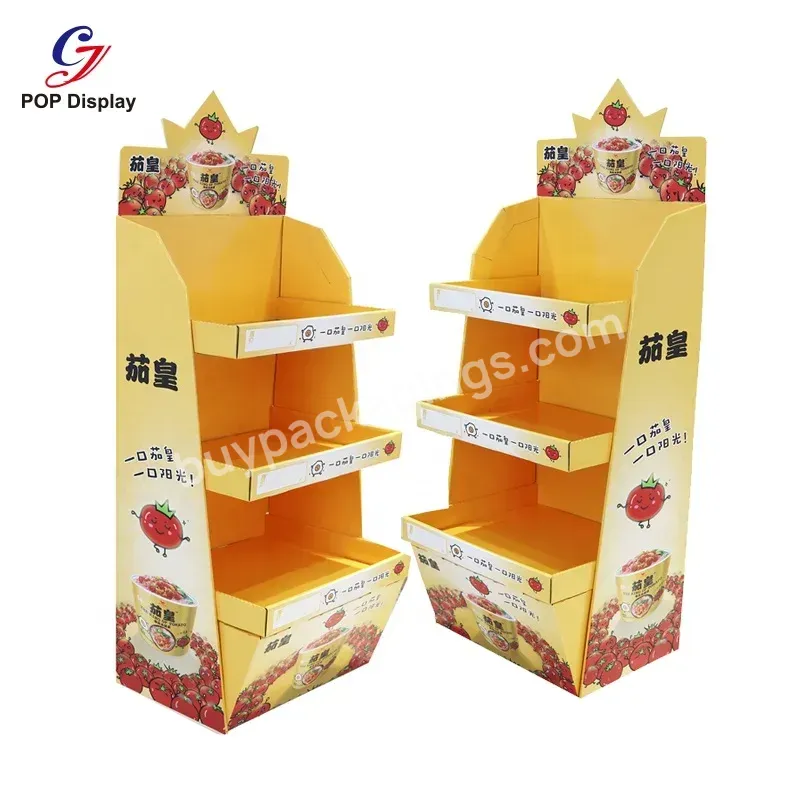 3 Tiers Custom Size Brand Logo Printing Advertising Corrugated Paper Cardboard Display Stand For Fruits And Vegetables Shops