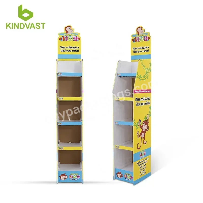 4 Tier Cardboard Floor Display Shelf For Kid Toy Display Stand Rack - Buy Cardboard Promotional Display Shelf,Christmas Wrapping Paper Cardboard Display Rack,Cardboard Display Rack S.