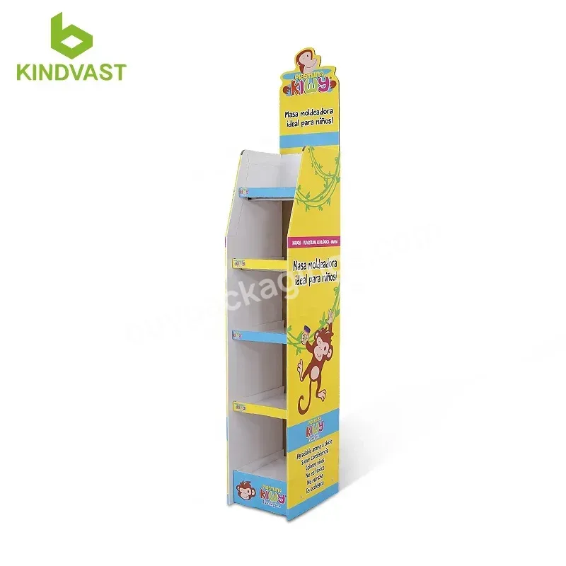 4 Tier Cardboard Floor Display Shelf For Kid Toy Display Stand Rack