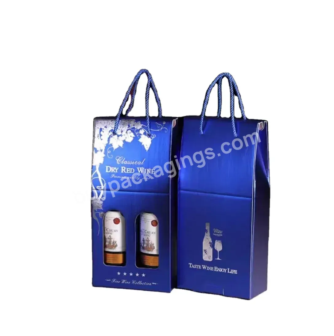 Bespoke Printed Birthday Party Red Wine Handle Boxes Recyclable Multi Colored 2 Bottles Wine Packing Paper Box With Window
