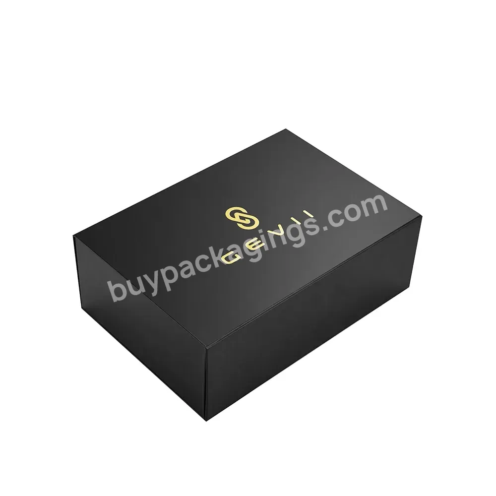 Black Collapsible Luxury Paper Packaging Foil Stamping Embossed Folding Box With Magnetic Closure Flap