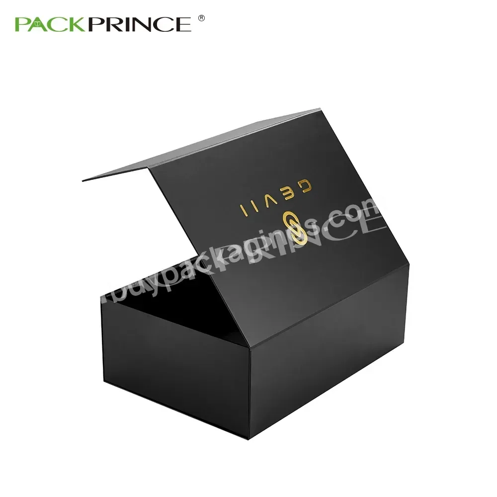 Black Collapsible Luxury Paper Packaging Foil Stamping Embossed Folding Box With Magnetic Closure Flap