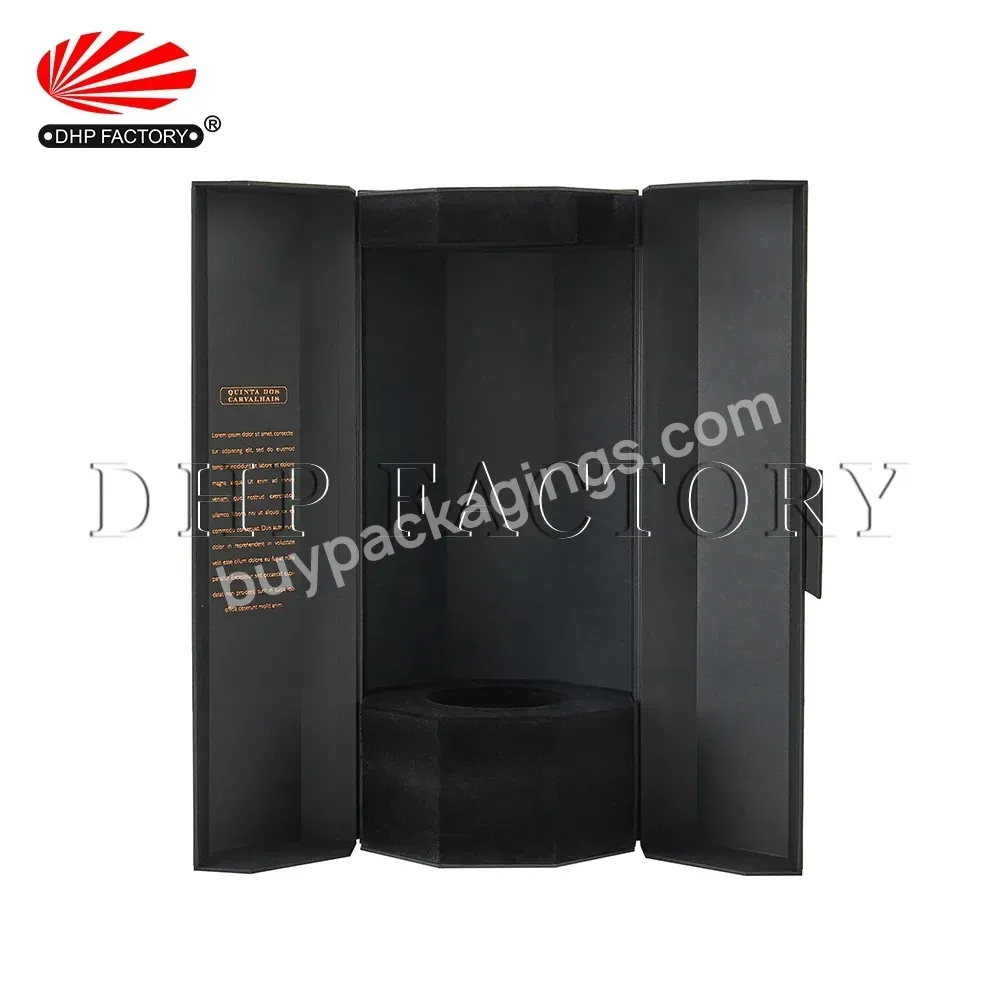 Black Hot Stamping Custom Logo Premium Luxury Magnetic Closure Rigid Cardboard Paper Packaging Gift Set Bottle Wine Box