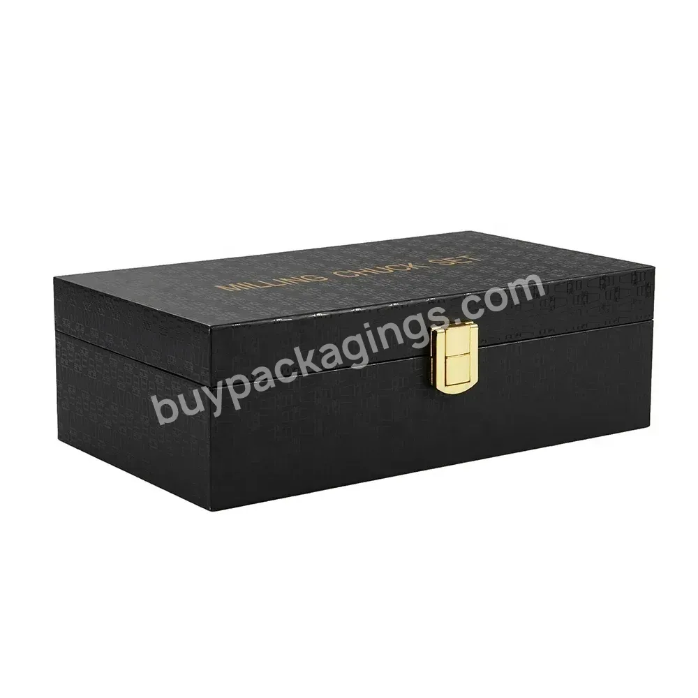 Black Rigid Mdf Suitcase Custom Embossed Logo Wine Shape Blendy Single Malt Whiskey Packaging Gift Box For 2 Glass Bottle