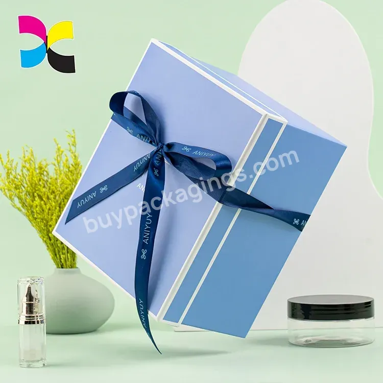 Blue Box Packaging Gift Boxes With Lid Boxes For Gift Sets With Ribbon