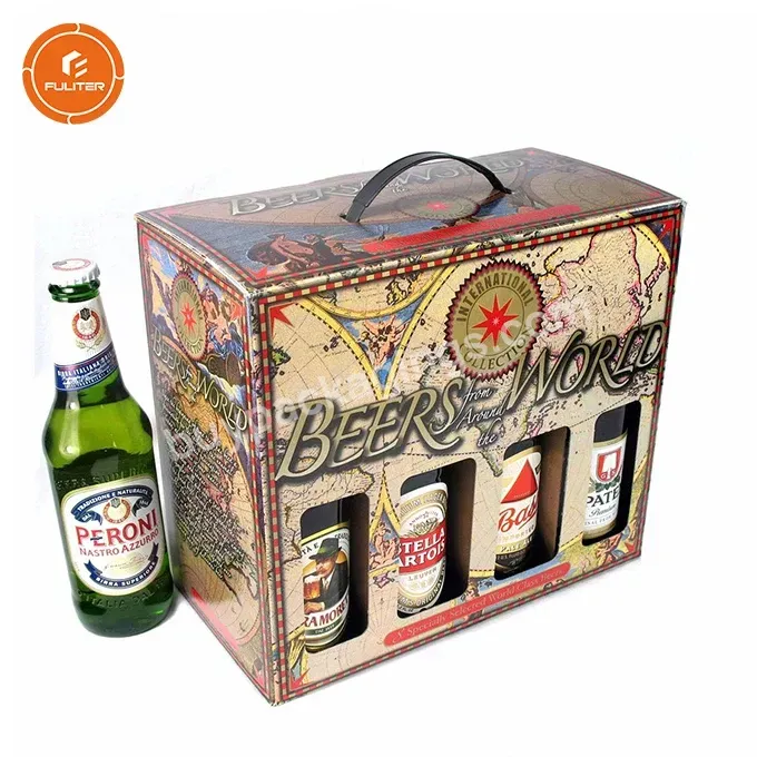 Cheap Kraft Paper Vintage Wine Box Cardboard 6 Pack Beer Can Glass 16oz Bottles Packaging Box