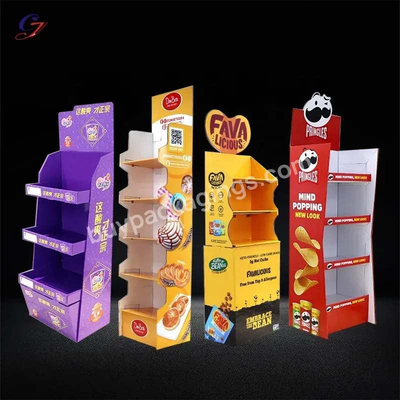 Cheaper Promotion Merchandise Products Cardboard Floor Display Stand Paper Shelf Rack Unit For Beverages At Supermarket Store