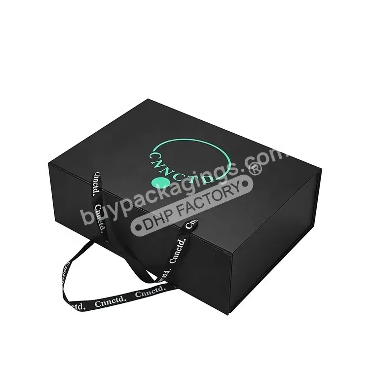 China Supplier Wholesale Custom Rigid Cardboard Matte Black Magnetic Lid Flip Empty Foldable Gift Box With Changeable Ribbon